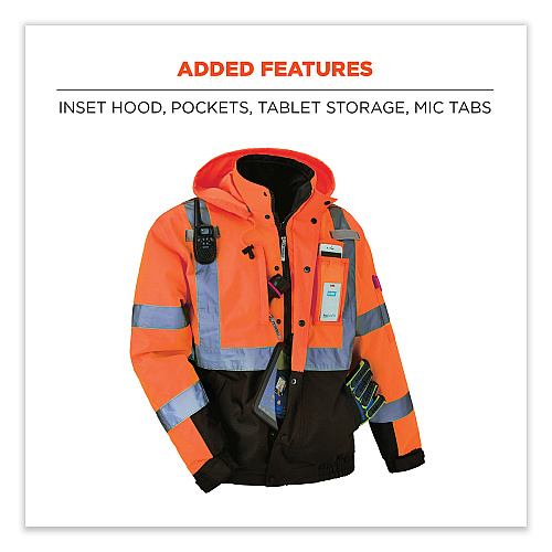 ergodyne GloWear 8381 Class 3 Hi-Vis 4-in-1 Quilted Bomber Jacket, Orange, X-Large (25585)