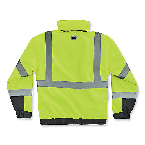 ergodyne GloWear 8381 Class 3 Hi-Vis 4-in-1 Quilted Bomber Jacket, Lime, Large (25594)