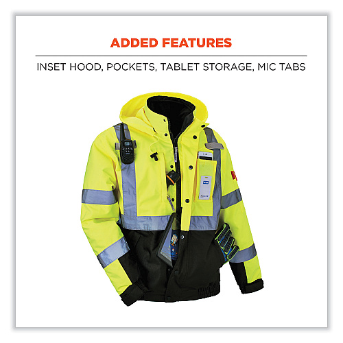 ergodyne GloWear 8381 Class 3 Hi-Vis 4-in-1 Quilted Bomber Jacket, Lime, 4X-Large (25598)