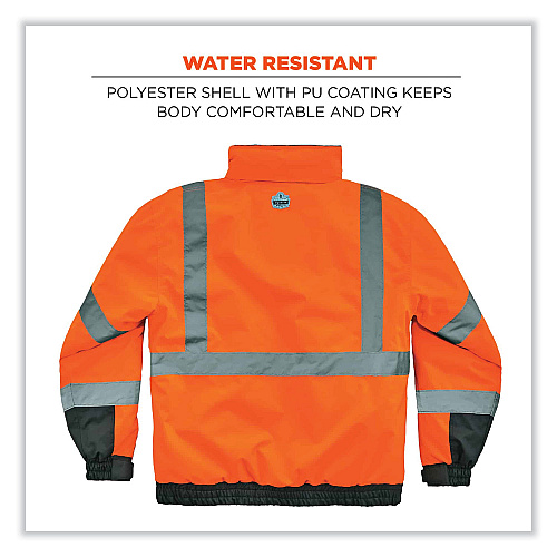 ergodyne GloWear 8377 Class 3 Hi-Vis Quilted Bomber Jacket, Orange, Small (25612)