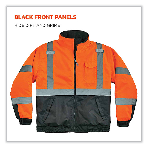 ergodyne GloWear 8377 Class 3 Hi-Vis Quilted Bomber Jacket, Orange, Small (25612)