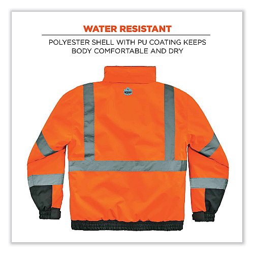 ergodyne GloWear 8377 Class 3 Hi-Vis Quilted Bomber Jacket, Orange, X-Large (25615)