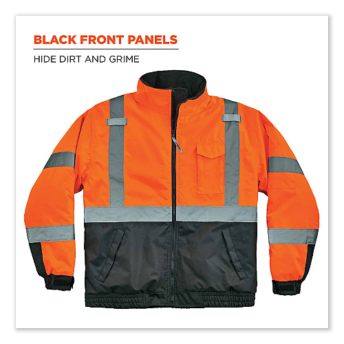 ergodyne GloWear 8377 Class 3 Hi-Vis Quilted Bomber Jacket, Orange, X-Large (25615)