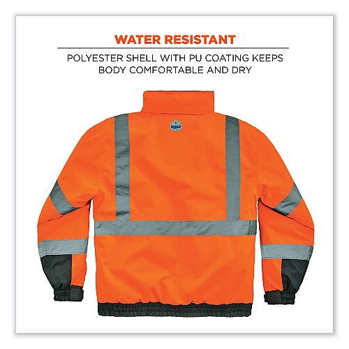 ergodyne GloWear 8377 Class 3 Hi-Vis Quilted Bomber Jacket, Orange, 3X-Large (25617)