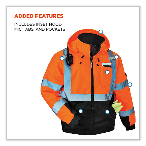 ergodyne GloWear 8377 Class 3 Hi-Vis Quilted Bomber Jacket, Orange, 3X-Large (25617)