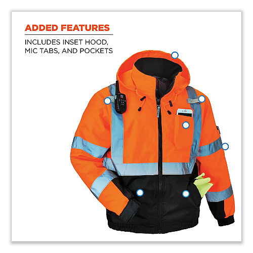 ergodyne GloWear 8377 Class 3 Hi-Vis Quilted Bomber Jacket, Orange, 5X-Large (25619)