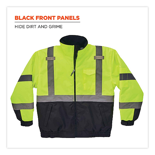 ergodyne GloWear 8377 Class 3 Hi-Vis Quilted Bomber Jacket, Lime, Large (25624)