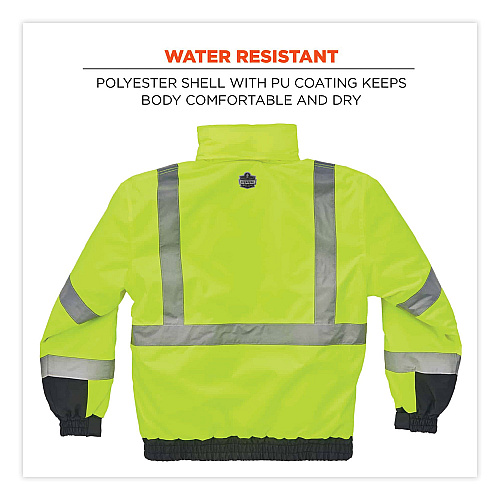 ergodyne GloWear 8377 Class 3 Hi-Vis Quilted Bomber Jacket, Lime, X-Large (25625)