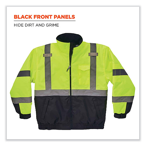 ergodyne GloWear 8377 Class 3 Hi-Vis Quilted Bomber Jacket, Lime, X-Large (25625)