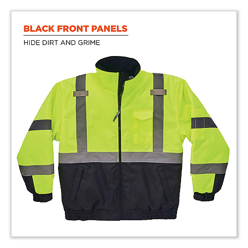 ergodyne GloWear 8377 Class 3 Hi-Vis Quilted Bomber Jacket, Lime, 2X-Large (25626)