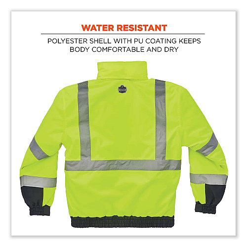 ergodyne GloWear 8377 Class 3 Hi-Vis Quilted Bomber Jacket, Lime, 3X-Large (25627)