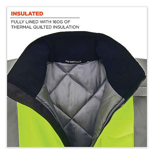 ergodyne GloWear 8377 Class 3 Hi-Vis Quilted Bomber Jacket, Lime, 5X-Large (25629)