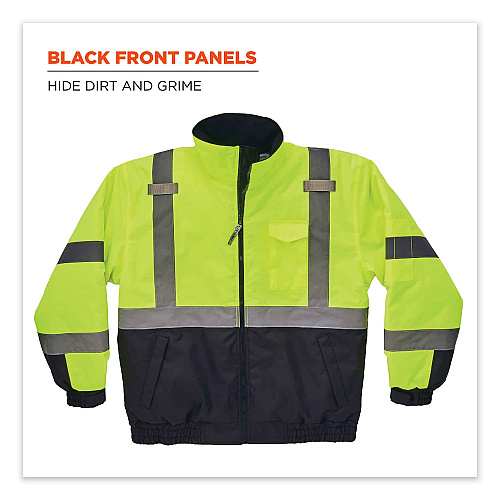 ergodyne GloWear 8377 Class 3 Hi-Vis Quilted Bomber Jacket, Lime, 5X-Large (25629)