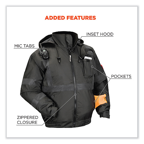 ergodyne GloWear 8377EV Non-Certified Hi-Vis Quilted Bomber Jacket, Black, Small (25642)