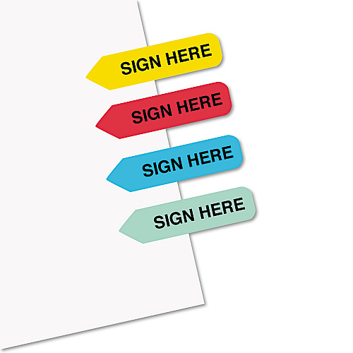 Redi-Tag Mini Arrow Page Flags, "Sign Here", Blue/Mint/Red/Yellow, 126 Flags/Pack (72020)