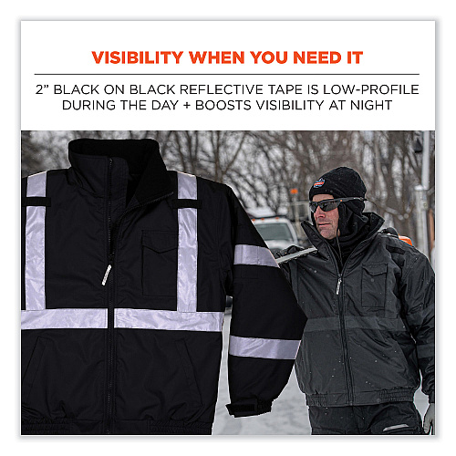 ergodyne GloWear 8377EV Non-Certified Hi-Vis Quilted Bomber Jacket, Black, 2X-Large (25646)