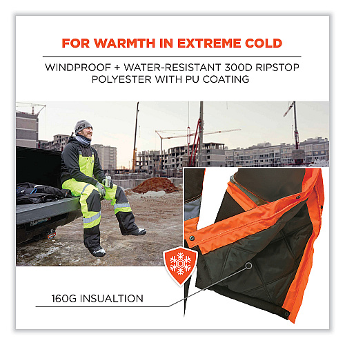 ergodyne GloWear 8928 Class E Hi-Vis Insulated Bibs, 4X-Large, Orange (25638)