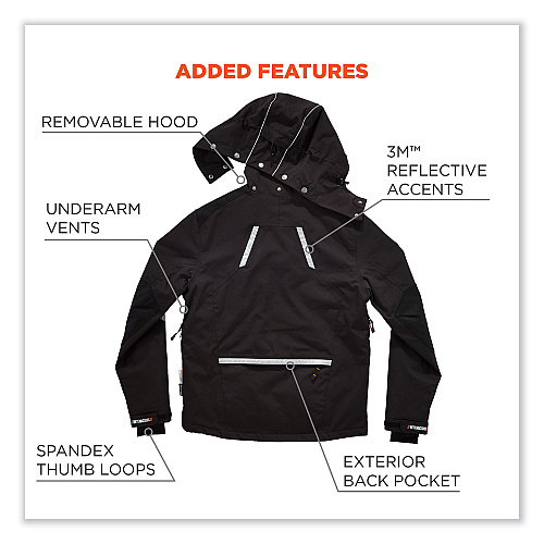 ergodyne N-Ferno 6466 Thermal Jacket with 500D Nylon Shell, Large, Black (41114)