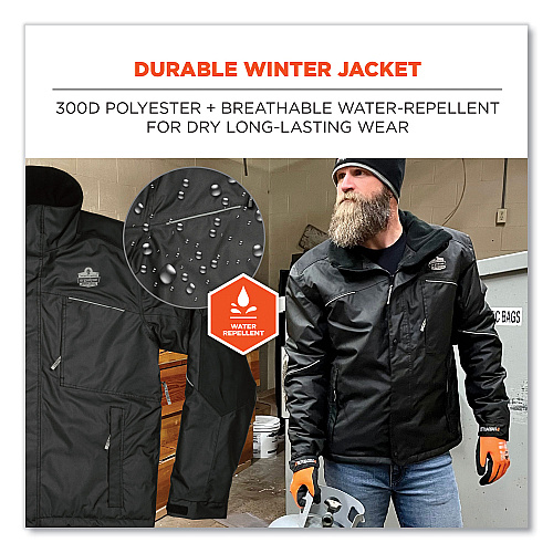 ergodyne N-Ferno 6467 Winter Work Jacket with 300D Polyester Shell, 4X-Large, Black (41128)