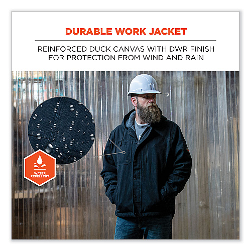 ergodyne N-Ferno 6468 Duck Canvas Work Jacket, Small, Black (41232)
