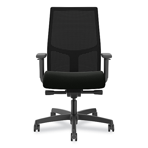 HON Ignition 2.0 Upholstered Mid-Back Task Chair, Supports Up to 300 lb, 17" to 21.5" Seat Height, Black Fabric Seat/Back (I2U2AHUR10TK)