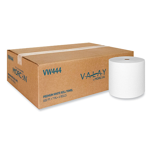 Morcon Paper Valay Proprietary Roll Towels, 1-Ply, 7" x 800 ft, White, 6 Rolls/Carton (VW444)