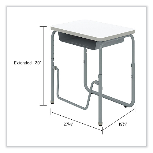 Safco AlphaBetter 2.0 Height-Adjustable Student Desk with Pendulum Bar and Book Box, 27.75 x 19.75 x 22 to 30, Dry Erase (1222DE)