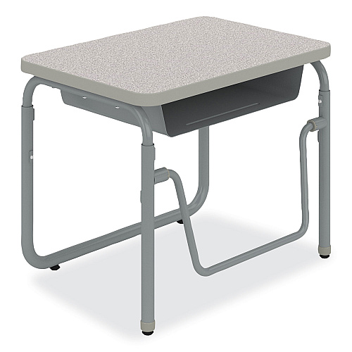 Safco AlphaBetter 2.0 Height-Adjustable Student Desk with Pendulum Bar and Book Box, 27.75" x 19.75" x 22" to 30", Pebble Gray (1222GR)