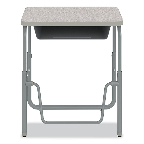 Safco AlphaBetter 2.0 Height-Adjustable Student Desk with Pendulum Bar and Book Box, 27.75" x 19.75" x 22" to 30", Pebble Gray (1222GR)