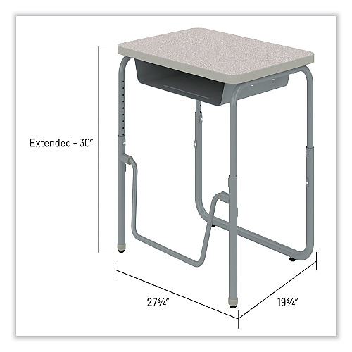 Safco AlphaBetter 2.0 Height-Adjustable Student Desk with Pendulum Bar and Book Box, 27.75" x 19.75" x 22" to 30", Pebble Gray (1222GR)