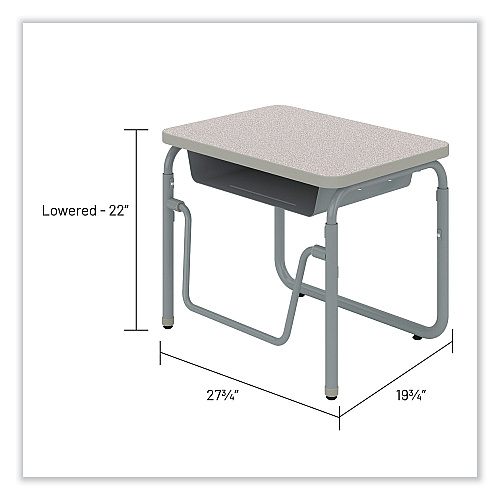 Safco AlphaBetter 2.0 Height-Adjustable Student Desk with Pendulum Bar and Book Box, 27.75" x 19.75" x 22" to 30", Pebble Gray (1222GR)