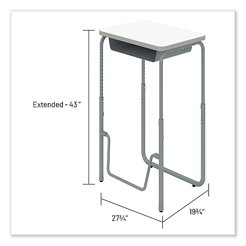 Safco AlphaBetter 2.0 Height-Adjustable Student Desk with Pendulum Bar and Book Box, 27.75 x 19.75 x 29 to 43, Dry Erase (1224DE)