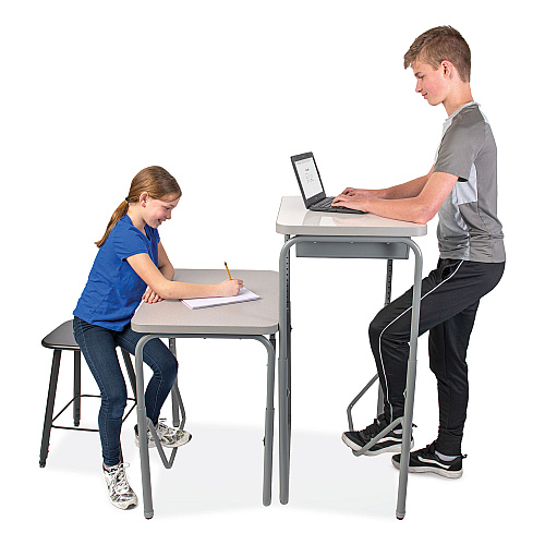 Safco AlphaBetter 2.0 Height-Adjustable Student Desk with Pendulum Bar and Book Box, 27.75 x 19.75 x 29 to 43, Dry Erase (1224DE)