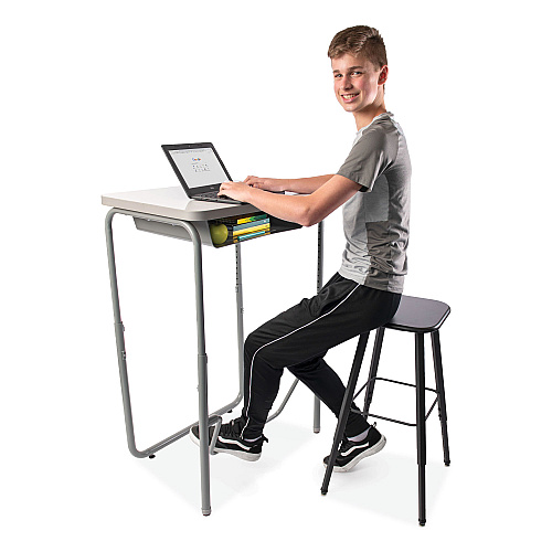 Safco AlphaBetter 2.0 Height-Adjustable Student Desk with Pendulum Bar and Book Box, 27.75 x 19.75 x 29 to 43, Dry Erase (1224DE)