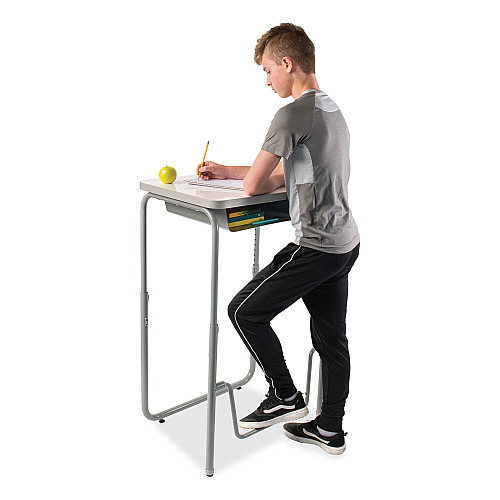 Safco AlphaBetter 2.0 Height-Adjustable Student Desk with Pendulum Bar and Book Box, 27.75 x 19.75 x 29 to 43, Dry Erase (1224DE)