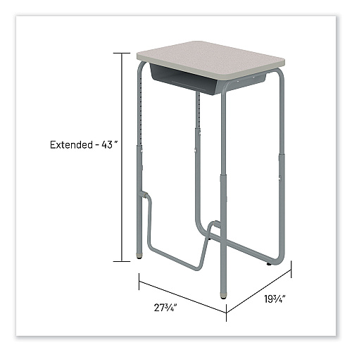 Safco AlphaBetter 2.0 Height-Adjustable Student Desk with Pendulum Bar and Book Box, 27.75 x 19.75 x 29 to 43, Pebble Gray (1224GR)