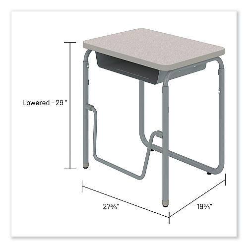 Safco AlphaBetter 2.0 Height-Adjustable Student Desk with Pendulum Bar and Book Box, 27.75 x 19.75 x 29 to 43, Pebble Gray (1224GR)