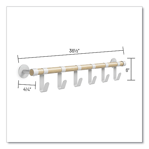 Safco Resi Coat Wall Rack, 6 Hook, 36.25w x 4.25d x 6h, White (4264WH)