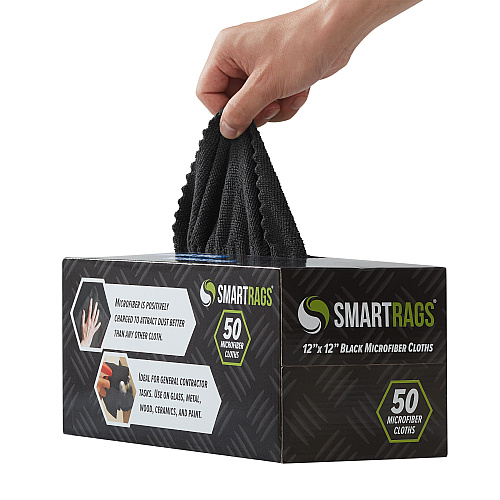 Smart Rags Microfiber Cloths 12x12 Black, Pack Of 50 (M950BLK-INNERBX)
