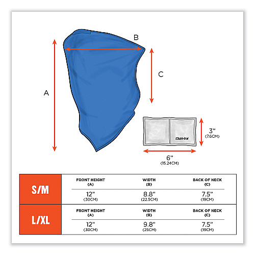 ergodyne Chill-Its 6482 Cooling Neck Gaiter Bandana Pocket Kit, Polyester/Spandex, Large/X-Large, Blue (42136)