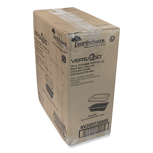 Pactiv EarthChoice Versa2Go Microwaveable Container, 36 oz, 8.4 x 5.6 x 2, Black/Clear, Plastic, 150/Carton (NV2GRT3688B)