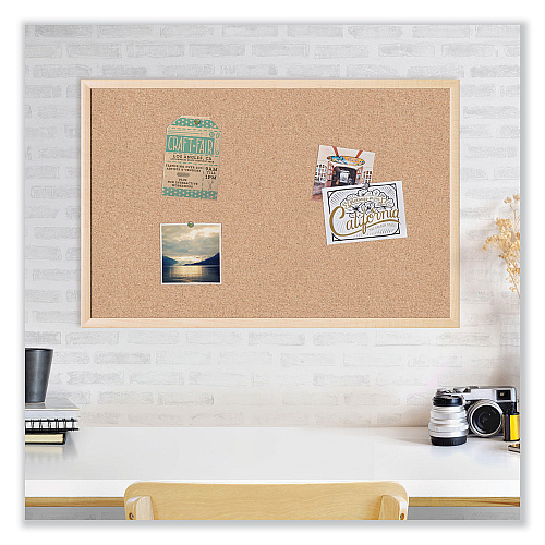 U Brands Cork Bulletin Board, 47 x 35, Tan Surface, Birch Wood Frame (003U0001)