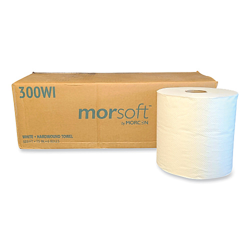 Morcon Paper Morsoft Controlled Towels, I-Notch, 1-Ply, 7.5" x 800 ft, White, 6 Rolls/Carton (300WI)