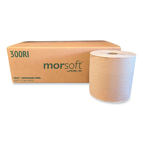 Morcon Paper Morsoft Controlled Towels, I-Notch, 1-Ply, 7.5" x 800 ft, Kraft, 6 Rolls/Carton (300RI)