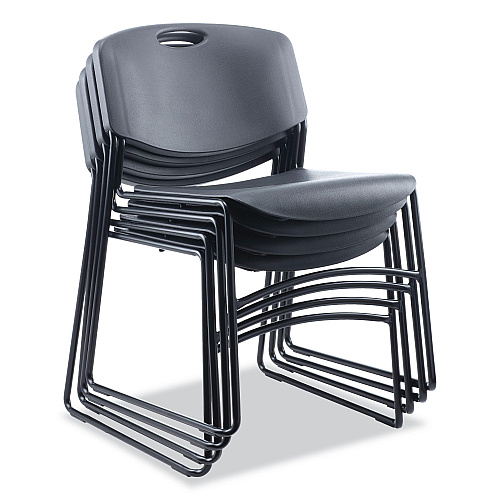 Alera Resin Stacking Chair, Supports Up to 275 lb, 18.50" Seat Height, Black Seat, Black Back, Black Base, 4/Carton (ALECA671)