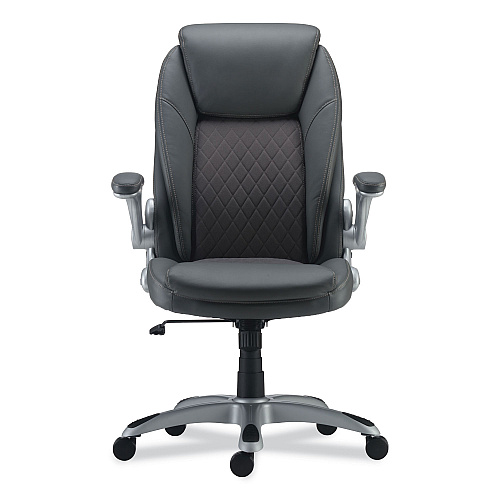 Alera Leithen Bonded Leather Midback Chair, Supports Up to 275 lb, Gray Seat/Back, Silver Base (ALELT4219)