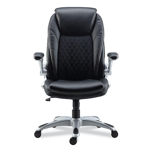 Alera Leithen Bonded Leather Midback Chair, Supports Up to 275 lb, Black Seat/Back, Silver Base (ALELT4249)