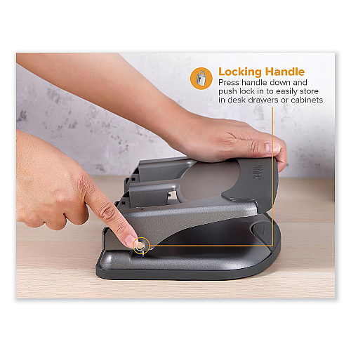 Bostitch 40-Sheet EZ Squeeze Antimicrobial Protected Heavy-Duty Three-Hole Punch, 9/32" Holes, Gray (HP40AM)