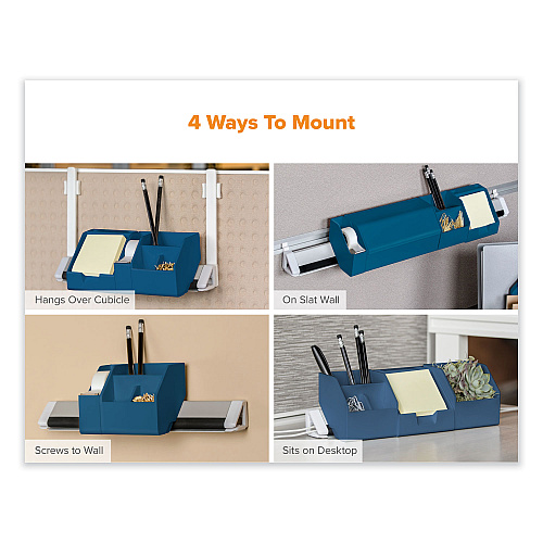 Bostitch Konnect Desk Organizer and Cable Management Five-Piece Kit, Plastic, Blue (KTCKIT1BLUE)