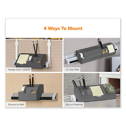 Bostitch Konnect Desk Organizer and Cable Management Five-Piece Kit, Plastic, Gray (KTCKIT1GRAY)